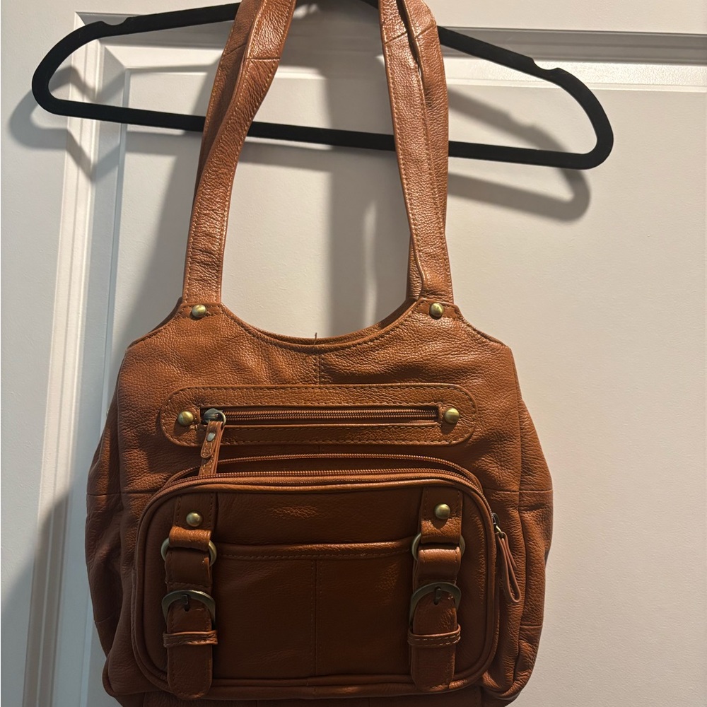 Tan Leather Purse w/ hidden lockable holster pocket